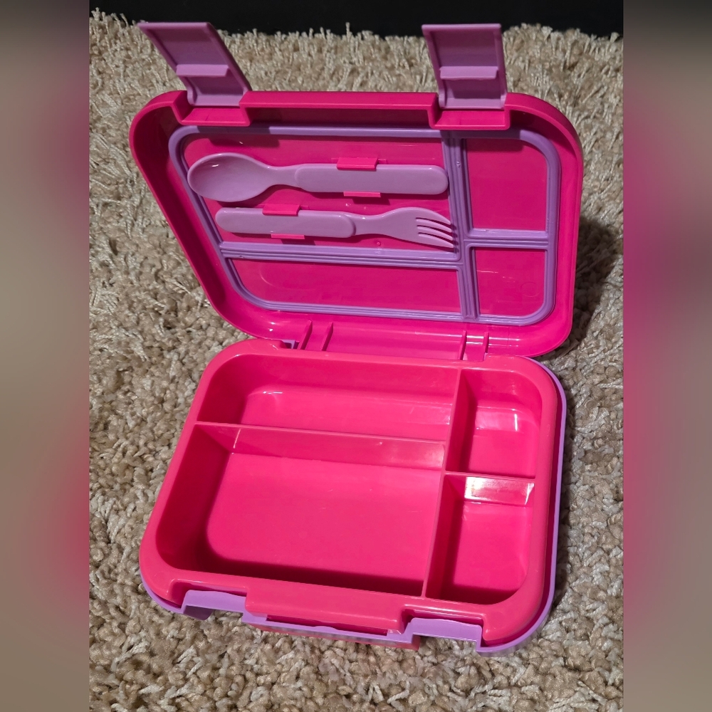 Pink Food Storage Lunch Box with Utensils